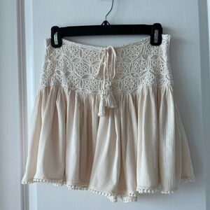 Koton Cream Lace Boho Mini Skirt with Tassel Tie – Size 36 (S)